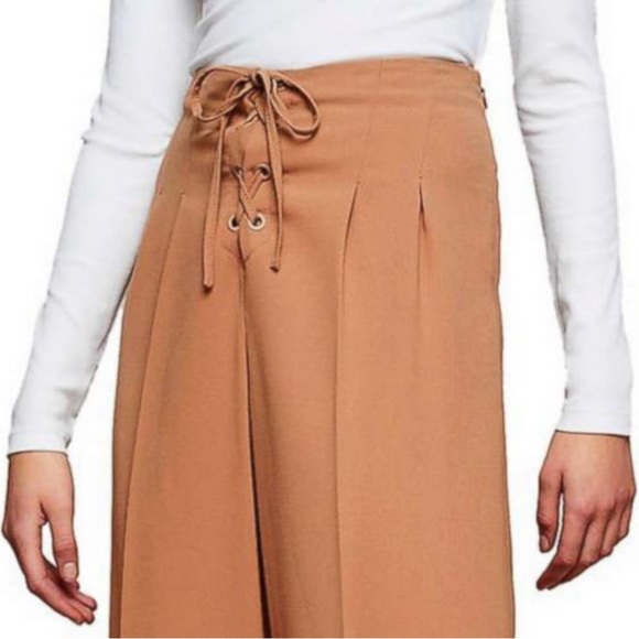 MISS SELFRIDGE London Pants Womens Size 8 High Waist Lace Up Wide Leg Culottes - Picture 2 of 8